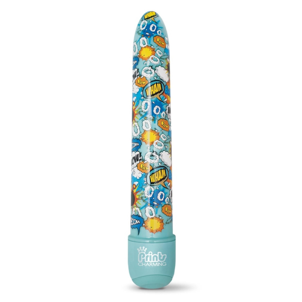 Вибратор Global Novelties Prints Charming Pop Tease с ярким принтом, голубой, 17.7 х 2.5 см фото №0 — секс игрушки: Украина, NO TABOO