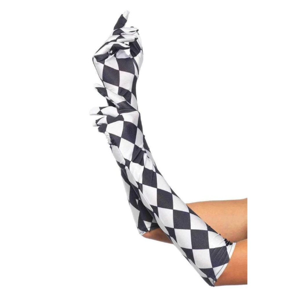 Перчатки Leg Avenue Harlequin сатиновые, черно-белые, One Size, фото №0 — секс шоп Украина, NO TABOO