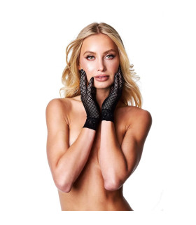 Перчатки в сеточку Baci Lingerie Diamond Jacquard с кружевом, черные, One Size - No Taboo