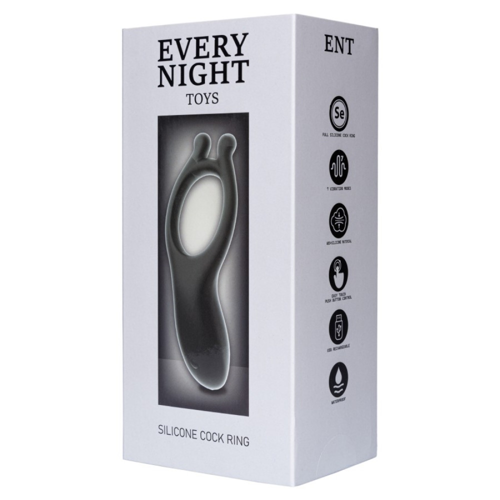 Эрекционное кольцо с вибростимуляцией Every Night Toys черное, 10.2 х 2.8 х 3 см фото №2 — секс игрушки: Украина, NO TABOO