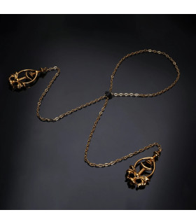 Затискачі для сосків UPKO Pulling Chain Nipple Clamps з ланцюжком-намистом, золоті - No Taboo