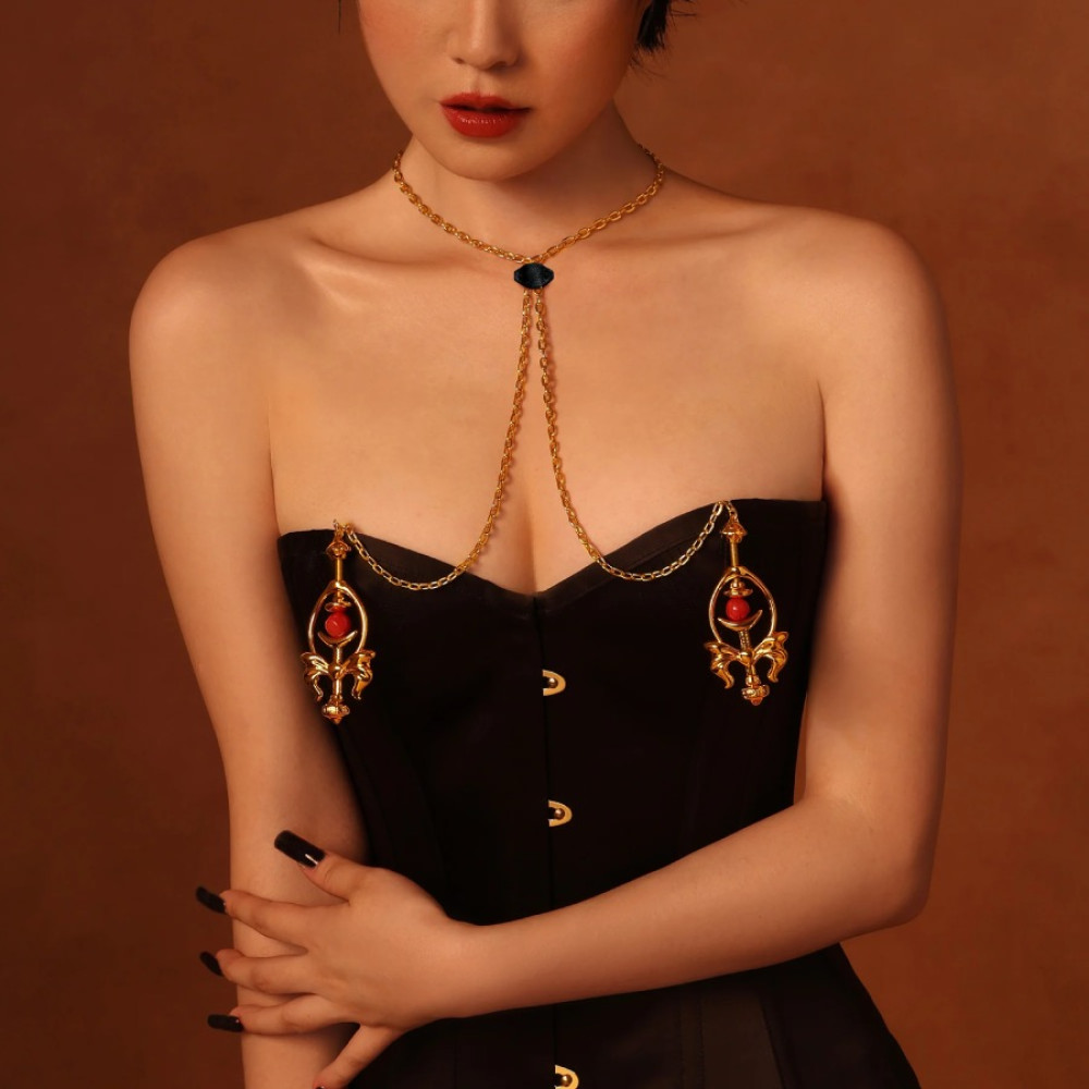 Зажимы для сосков UPKO Pulling Chain Nipple Clamps с цепочкой-ожерельем, фото №0 — секс шоп Украина, NO TABOO