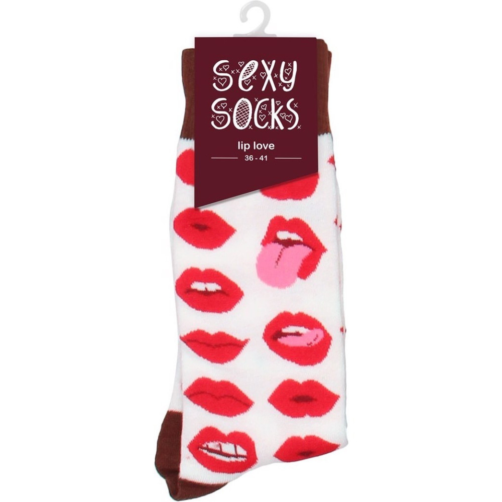 Носки Shots Sexy Socks Lip Love, бело-красные, 36-41, фото №2 — секс шоп Украина, NO TABOO