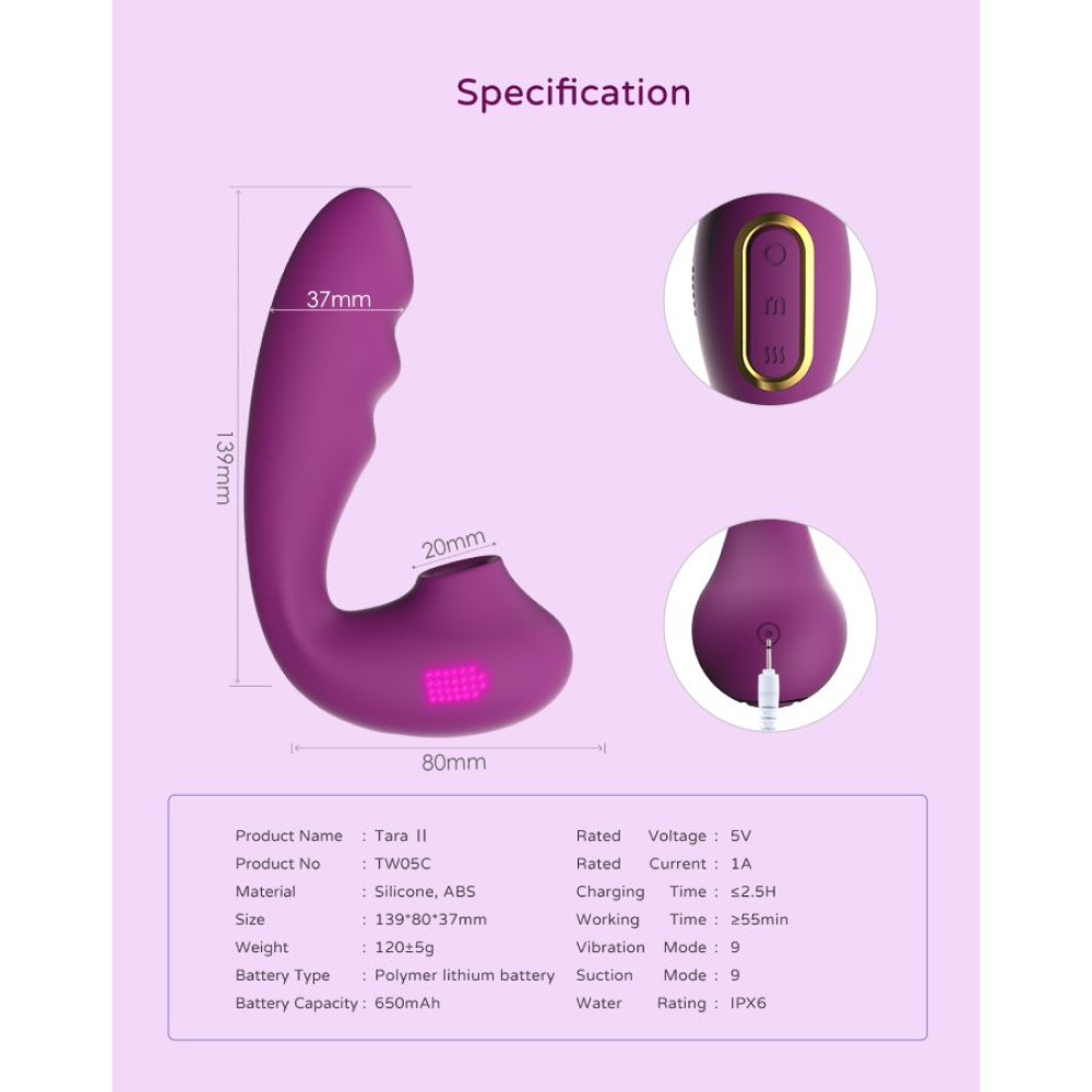 Вакуумный стимулятор BeYourLover Tara Purple с вагинальным отростком и подогревом, фиолетовый, 13.9 см х 3.7 см фото №16 — секс игрушки: Украина, NO TABOO