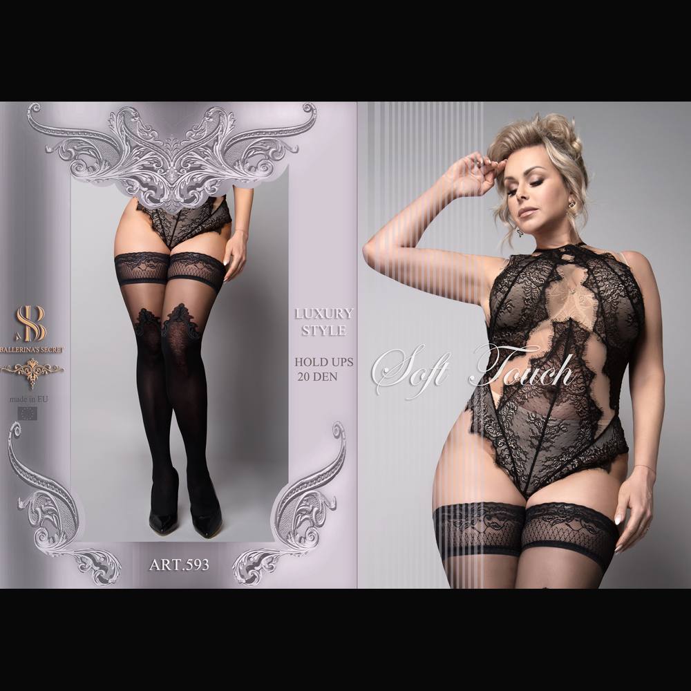 Чулки Ballerina's Secret 593 с узором, черные, XL-XXL, фото №3 — секс шоп Украина, NO TABOO