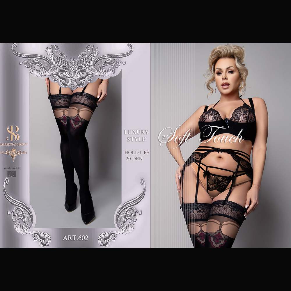 Чулки Ballerina's Secret 602 с узором, черные, XL-XXL, фото №2 — секс шоп Украина, NO TABOO