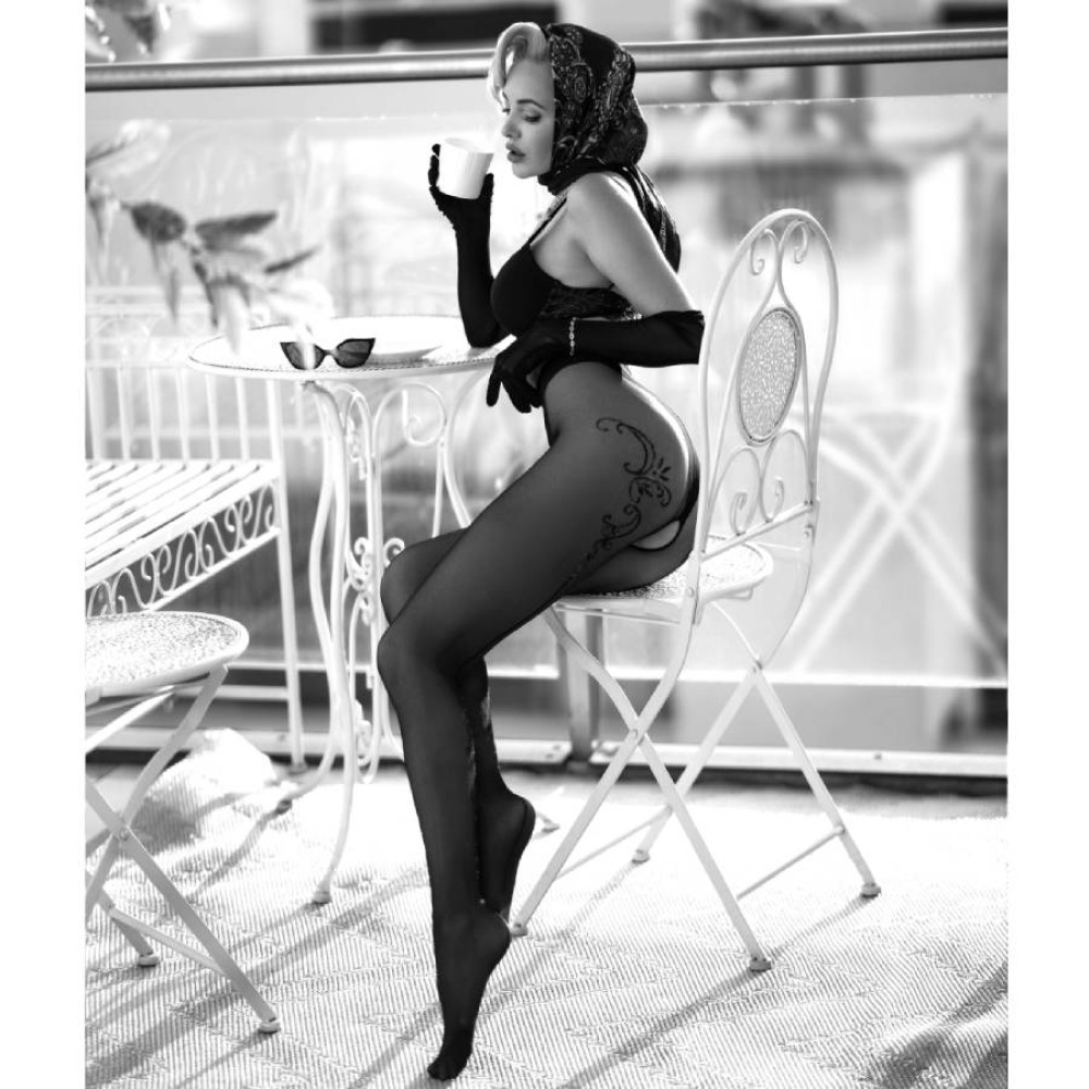 Колготы Black Secret BS103 с узором, черные, S-M, фото №3 — секс шоп Украина, NO TABOO