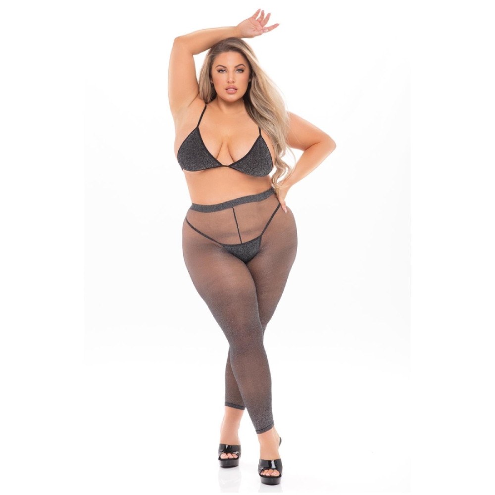 Комплект Pink Lipstick Tall Order бюстгальтер, стринги и леггинсы, черный, Plus Size, фото №0 — секс шоп Украина, NO TABOO