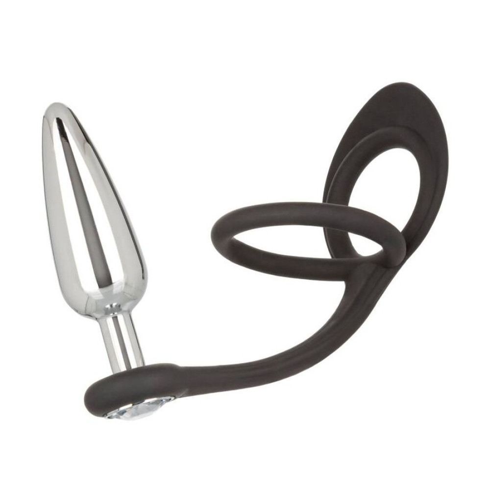 Анальна пробка CalExotics Star Fucker с двойным кольцом, серебристая, 9 х 2.5 см фото №2 — секс игрушки: Украина, NO TABOO