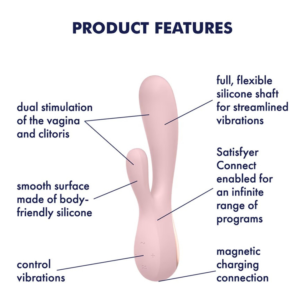 Вибратор-кролик Satisfyer Mono Flex с приложением, розовый, 20.4 х 4.4 см фото №4 — секс игрушки: Украина, NO TABOO
