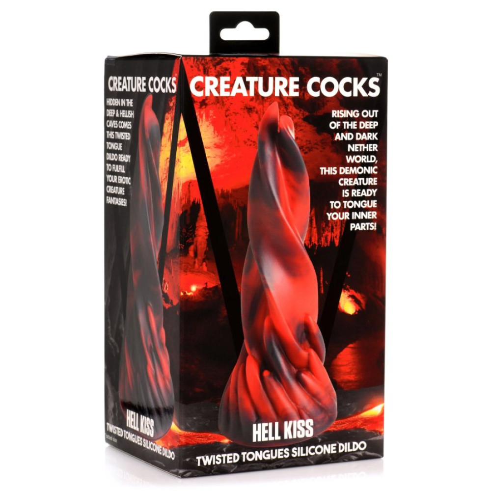 Фаллоимитатор нереалистичный XR Brands Hell Kiss Twisted Tongues на присоске, красно-черный, 18.8 х 5.6 см фото №2 — секс игрушки: Украина, NO TABOO