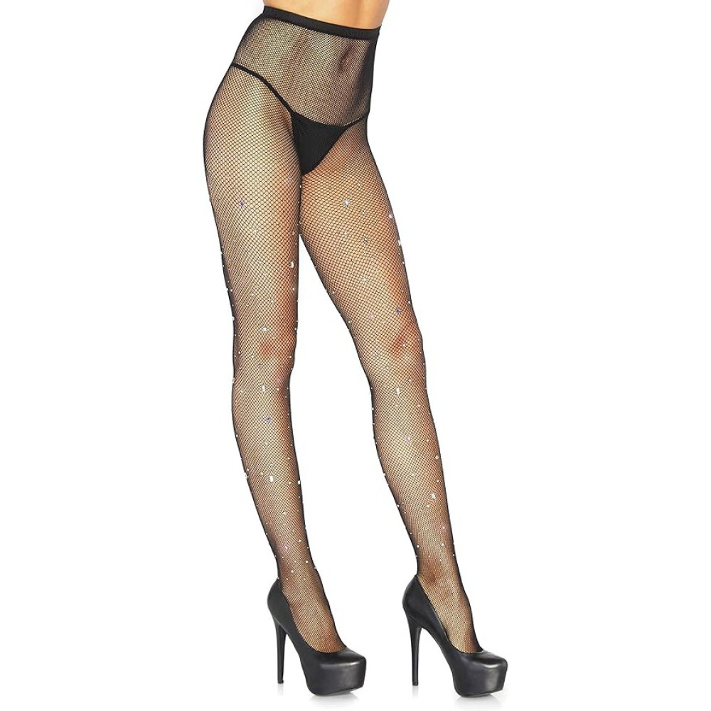 Колготы в сеточку Leg Avenue со стразами, черные, One Size, фото №0 — секс шоп Украина, NO TABOO