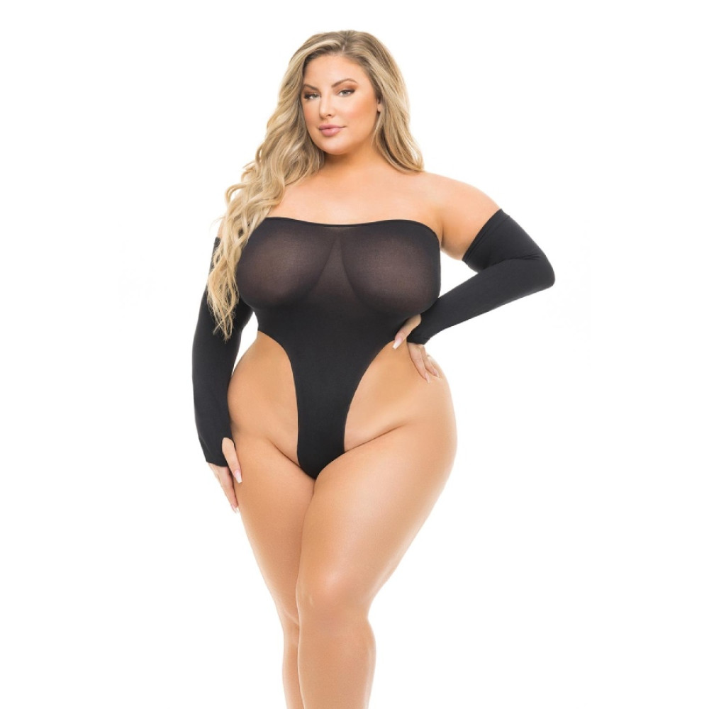 Боди и перчатки Pink Lipstick, черные, Plus Size, фото №0 — секс шоп Украина, NO TABOO