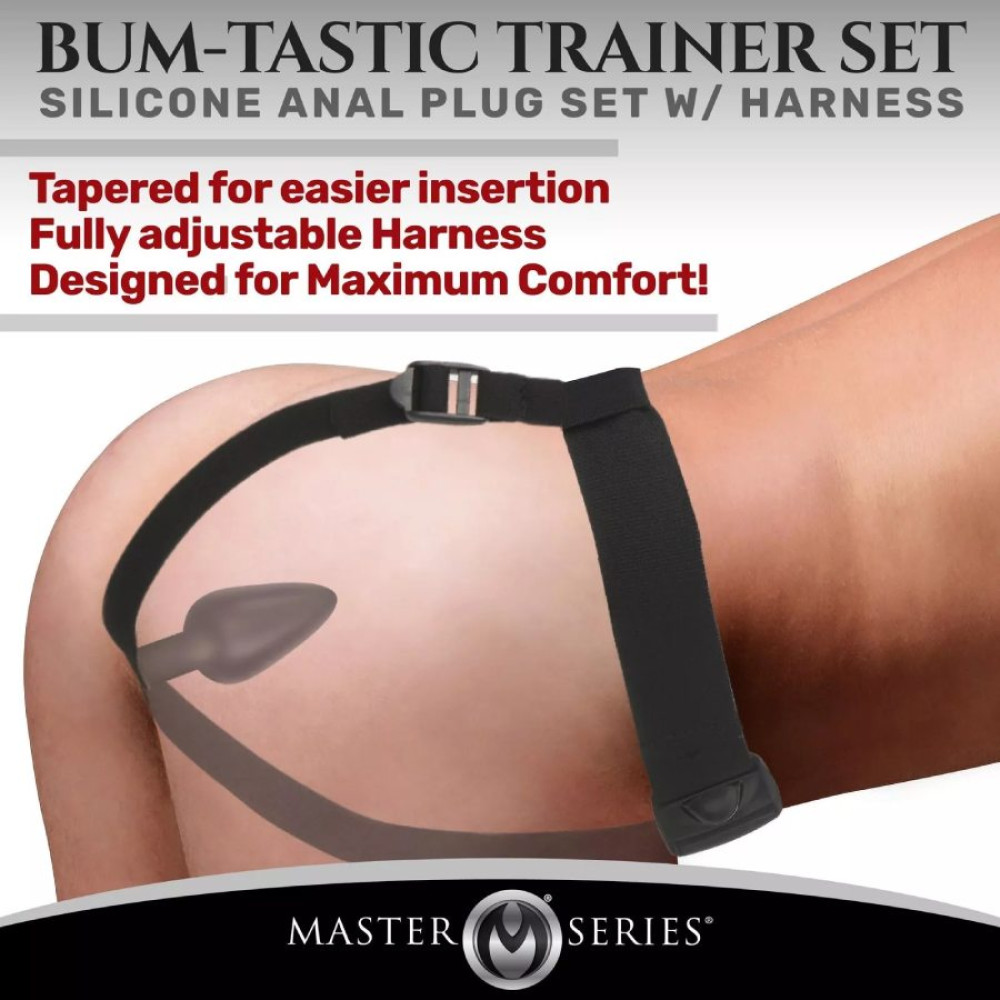 Набор анальных пробок Master Series Bum-Tastic с ремешками, черный, 3 шт фото №2 — секс игрушки: Украина, NO TABOO