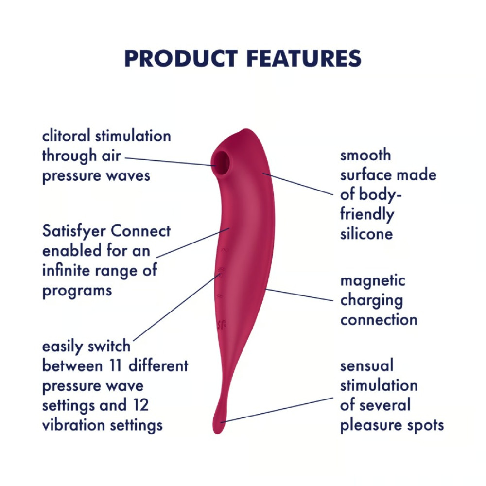 Вибратор для клитора Satisfyer Twirling Pro с вакуумной стимуляцией, красный, 20 х 4 см фото №4 — секс игрушки: Украина, NO TABOO