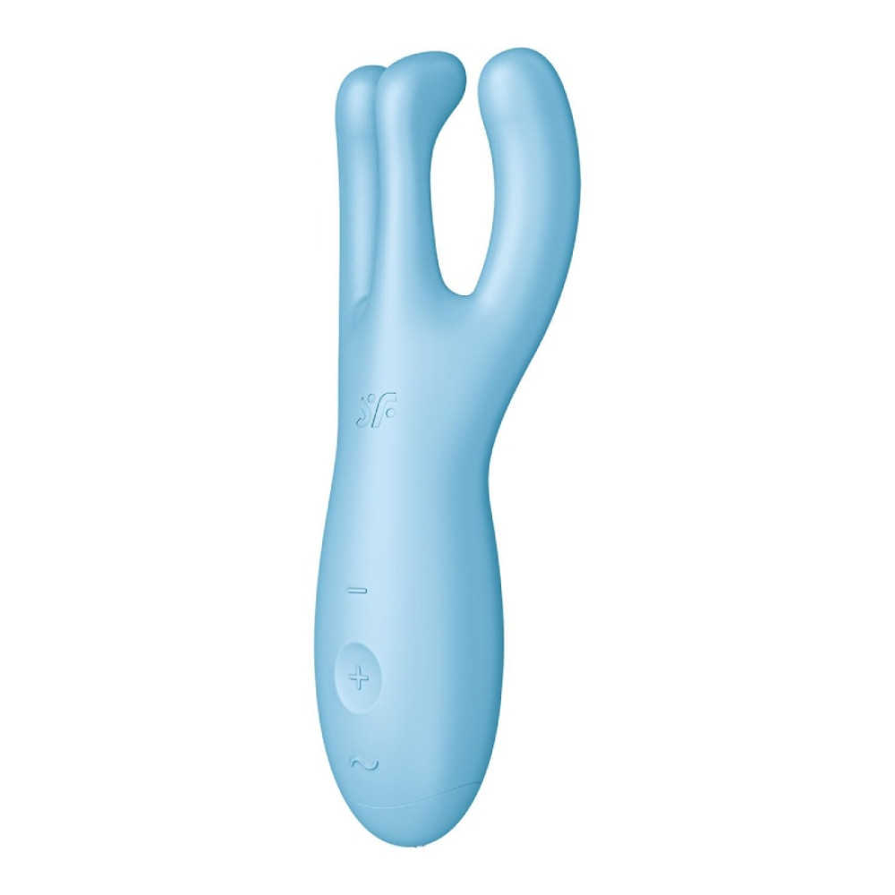 Вибратор Satisfyer Threesome 4 с подключением к приложению, голубой, 14 х 4.5 см фото №3 — секс игрушки: Украина, NO TABOO