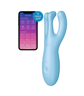 Вібратор Satisfyer Threesome 4 з підключенням до додатка, блакитний, 14 х 4.5 см - No Taboo