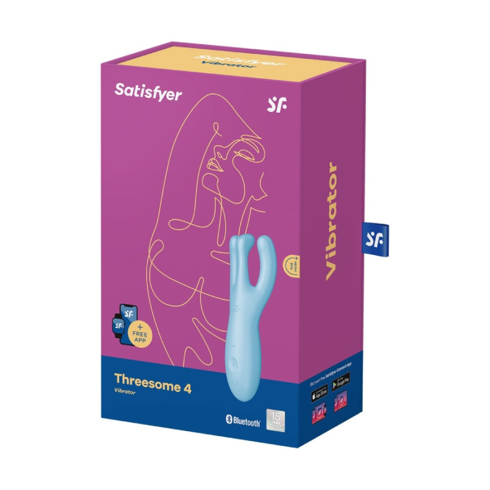 Вибратор Satisfyer Threesome 4 с подключением к приложению, голубой, 14 х 4.5 см фото №2 — секс игрушки: Украина, NO TABOO
