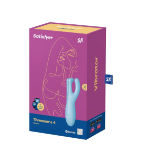 Вібратор Satisfyer Threesome 4 з підключенням до додатка, блакитний, 14 х 4.5 см - No Taboo