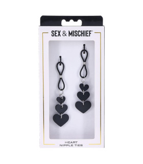 Зажимы для сосков Sex & Mischief в форме сердец, черные, черные - No Taboo