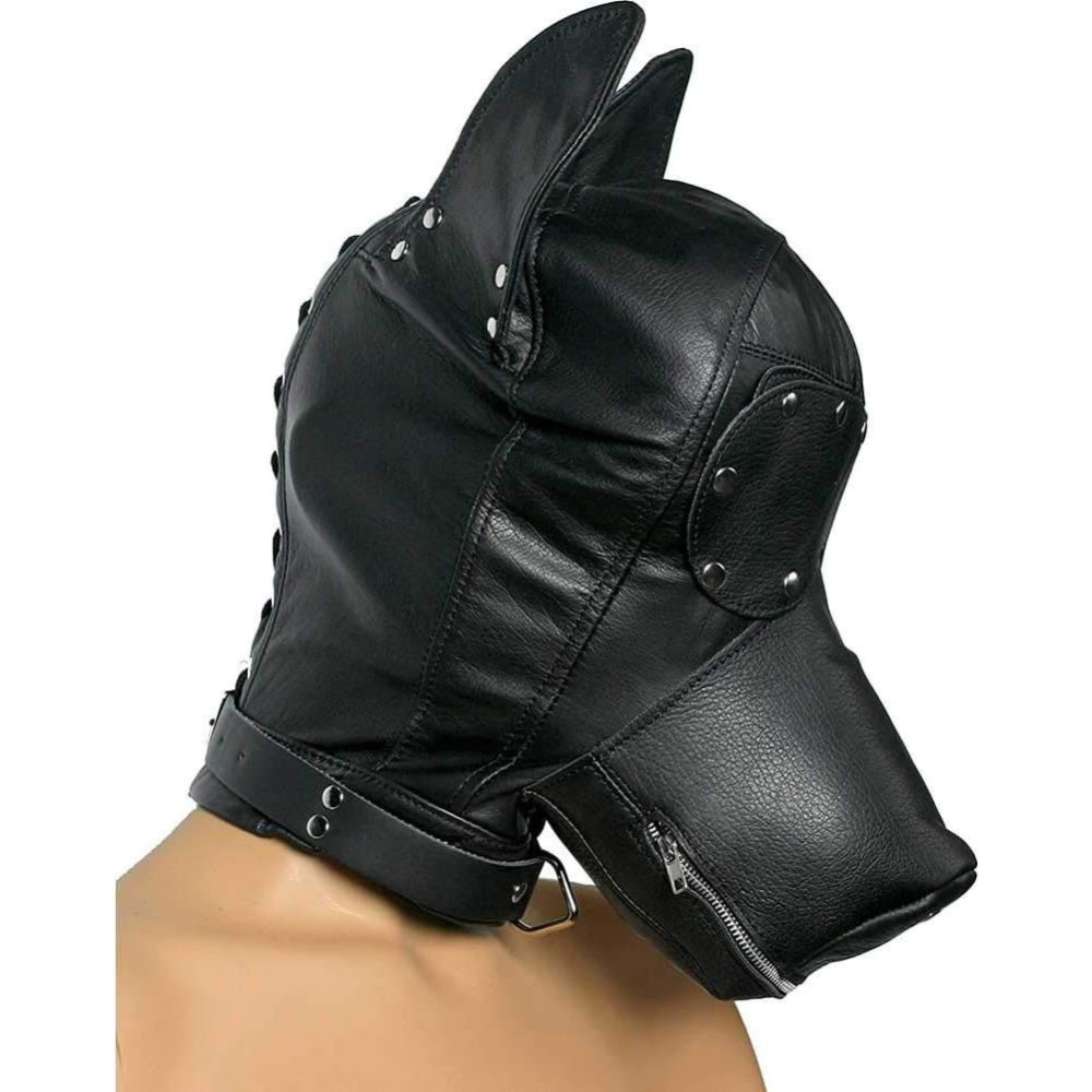 Кожаная маска XR Brands Dog Hood черная, One Size, фото №0 — секс шоп Украина, NO TABOO