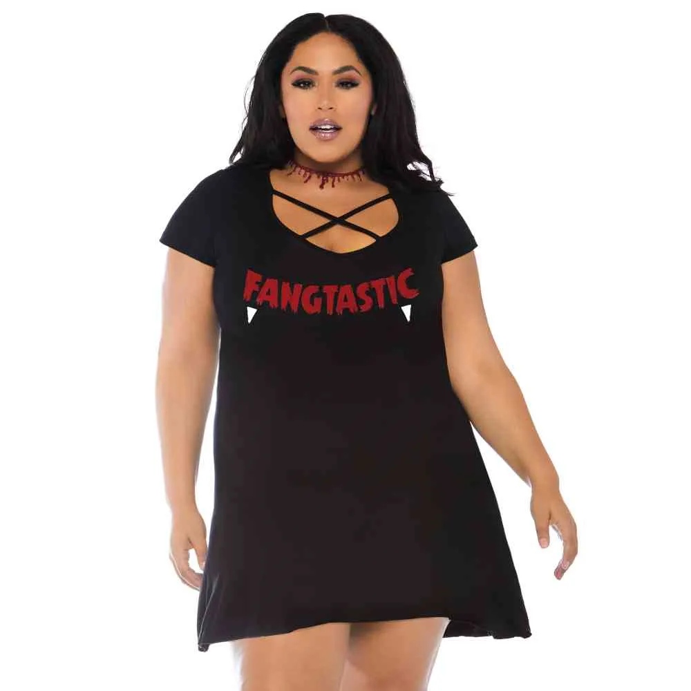 Платье Leg Avenue Fangtastic Jersey с принтом, черное, Plus Size, фото №0 — секс шоп Украина, NO TABOO