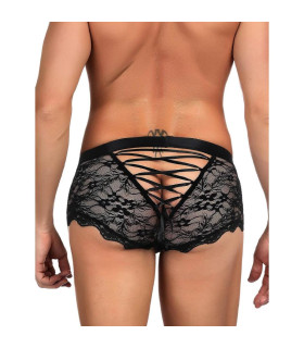 Трусы мужские с кружевом Star Night с интимным вырезом сзади, черные, S - No Taboo