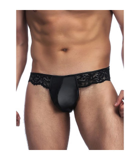 Мужские трусы из экокожи Star Night с кружевом, черные, XS - No Taboo
