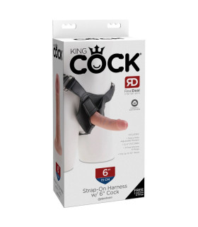 Реалистичный страпон Pipedream King Cock 6 на ремнях, бежевый, 15.2 х 4.1 см - No Taboo
