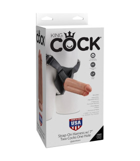 Страпон с двойным фаллоимитатором Pipedream Harness 7 Two Cocks One Hole 19,1 см диаметр - 4,6 - No Taboo