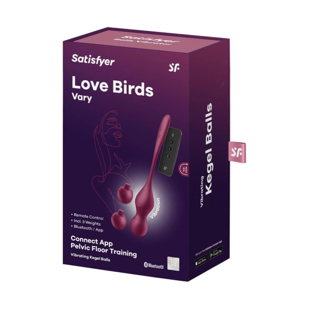 Вагинальные виброшарики Satisfyer Love Birds Vary с приложением и пультом, бордовые, 22.2 х 3.3 см фото №2 — секс игрушки: Украина, NO TABOO