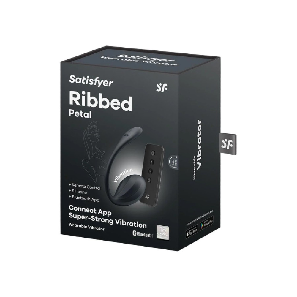 Вибратор в трусики Satisfyer Ribbed Petal с приложением и пультом, черный, 23.5 х 3.8 см фото №2 — секс игрушки: Украина, NO TABOO