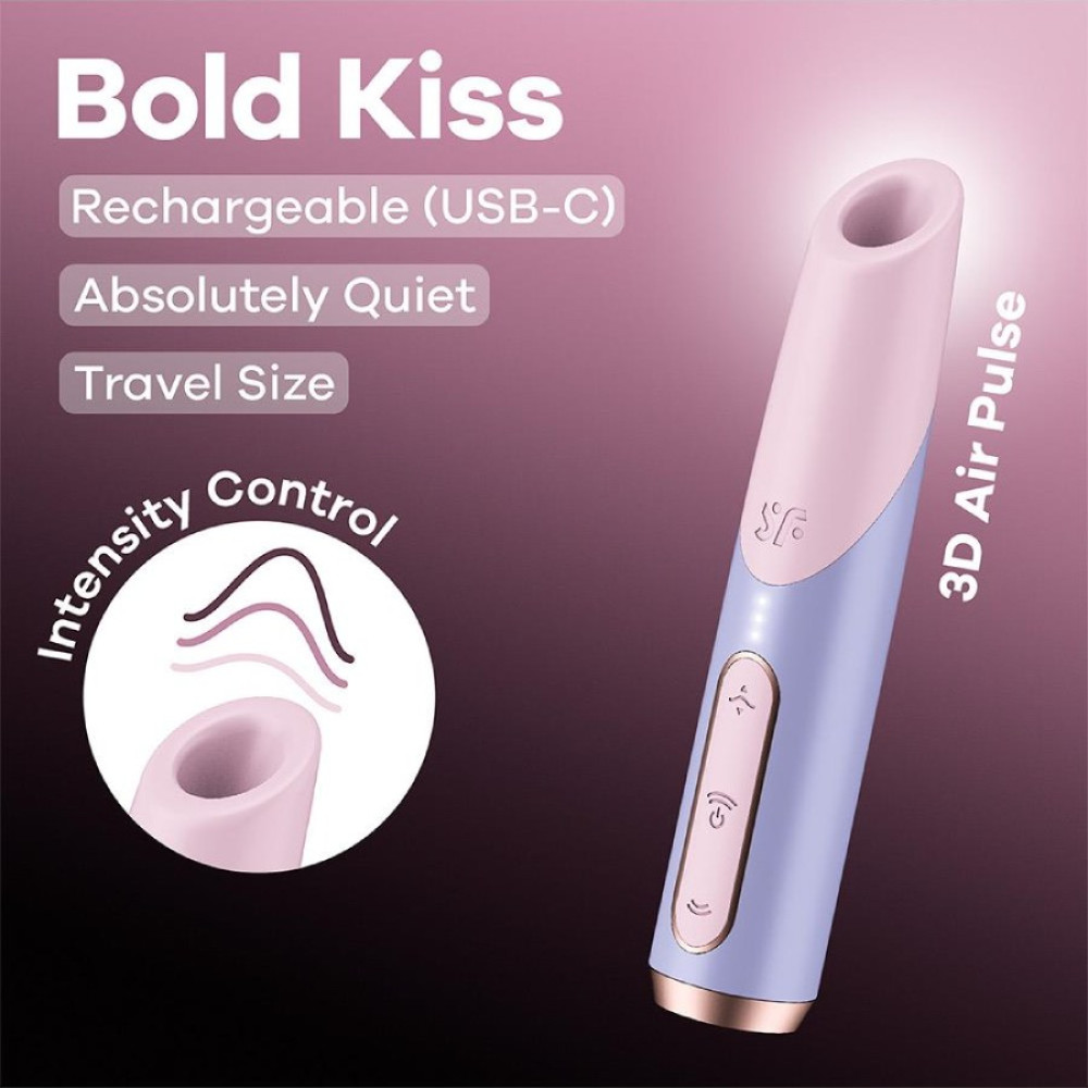 Вибратор в форме помады Satisfyer Bold Kiss с вакуумной стимуляцией, фиолетовый, 12.5 х 2.4 см фото №6 — секс игрушки: Украина, NO TABOO