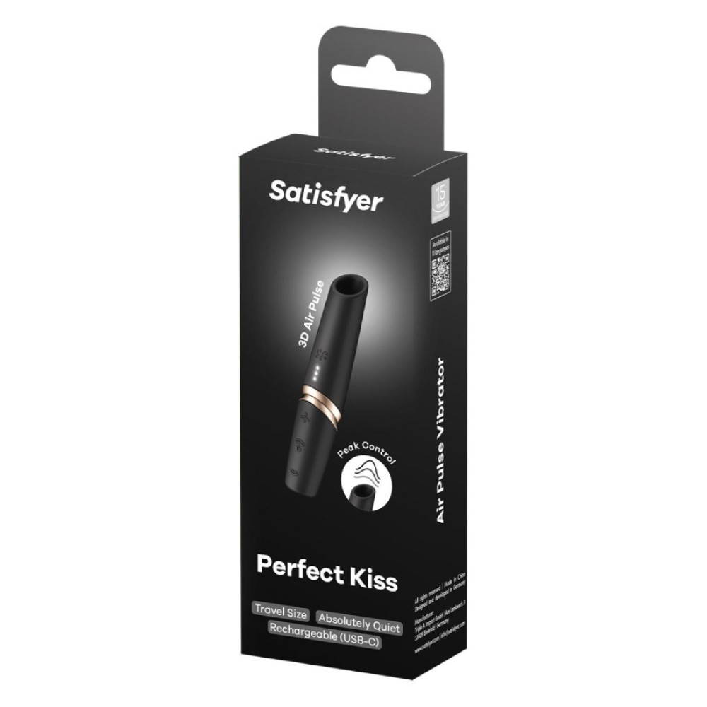 Вакуумный стимулятор клитора Satisfyer Perfect Kiss бесконтактный, черный, 12 х 2.4 см фото №2 — секс игрушки: Украина, NO TABOO