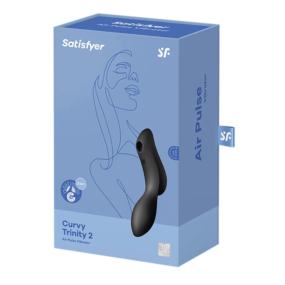 Двойной вибратор Satisfyer Curvy Trinity 2 с вакуумной стимуляцией, чёрный, 16.8 х 4.4 см фото №2 — секс игрушки: Украина, NO TABOO