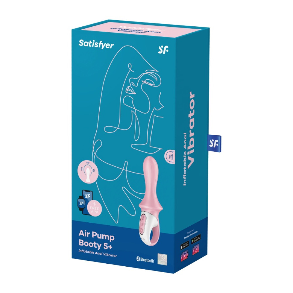 Анальный вибратор Satisfyer Air Pump Booty 5 с приложением и накачкой, розовый, 18.1 х 5.5 см фото №2 — секс игрушки: Украина, NO TABOO