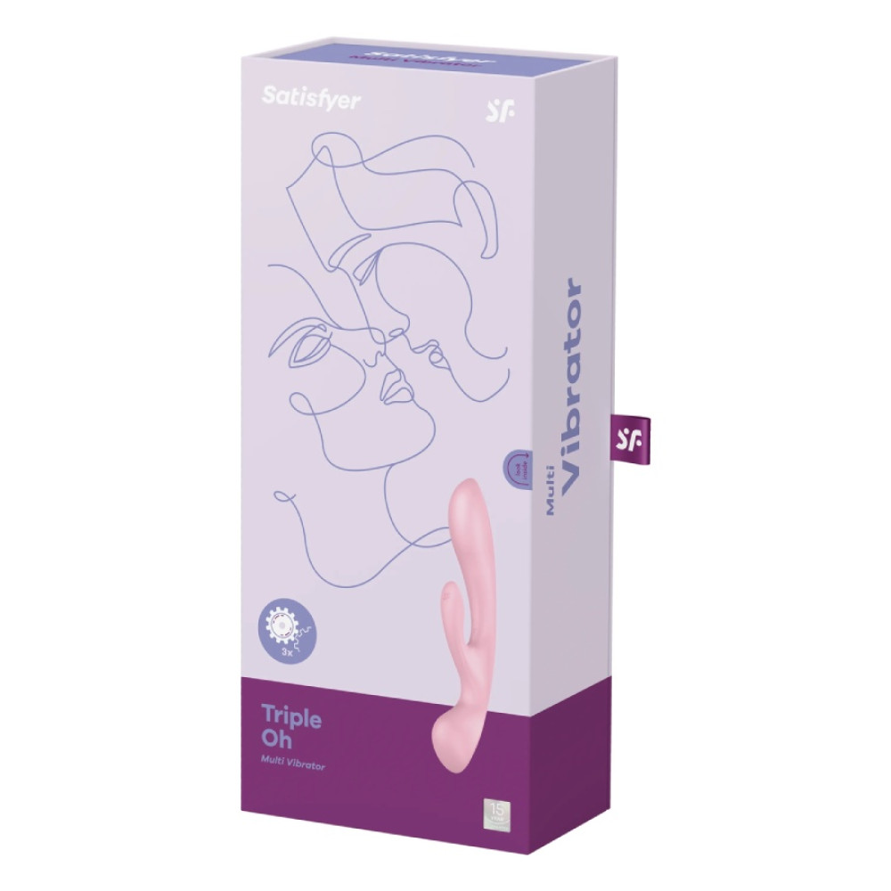 Вибратор-кролик Satisfyer Triple Oh двойной, розовый, 23.8 х 4.7 см фото №2 — секс игрушки: Украина, NO TABOO