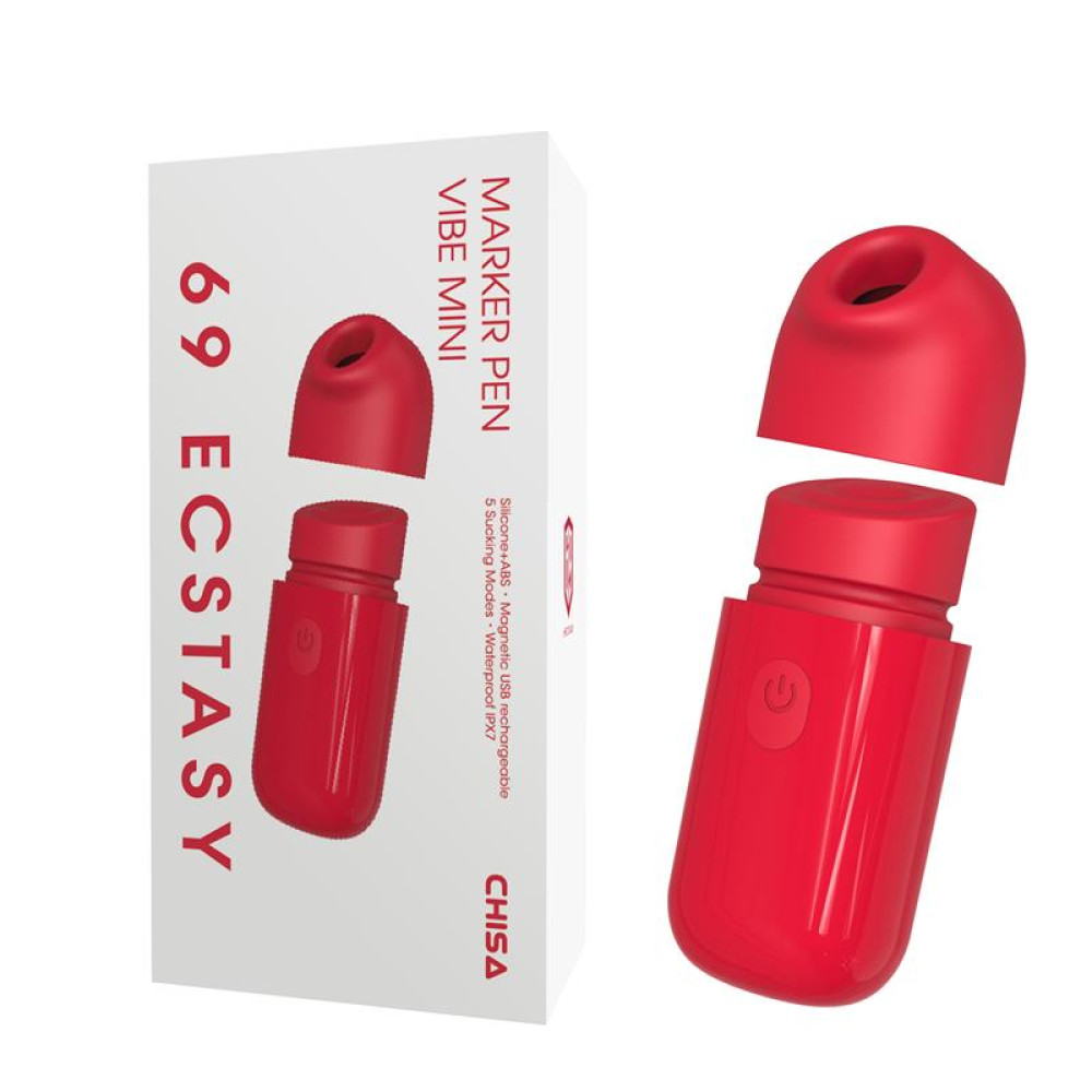 Мини вибратор Chisa Marker Pen с вакуумной стимуляцией клитора, красный, 6.8 х 3 см фото №0 — секс игрушки: Украина, NO TABOO