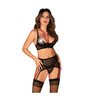 Комплект сексуальный полупрозрачный XS/S Glandez Obsessive, 3 предмета, черный - No Taboo
