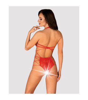 Сексуальное боди Obsessive Rediosa, L/XL, кружевное, с открытой грудью, с интимным вырезом, красное - No Taboo