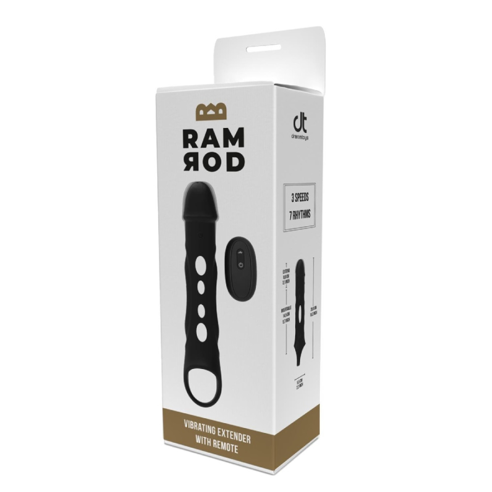 Вибронасадка на член удлиняющая Dreamtoys Ramrod с пультом, черная, 26 х 4.2 см фото №2 — секс игрушки: Украина, NO TABOO