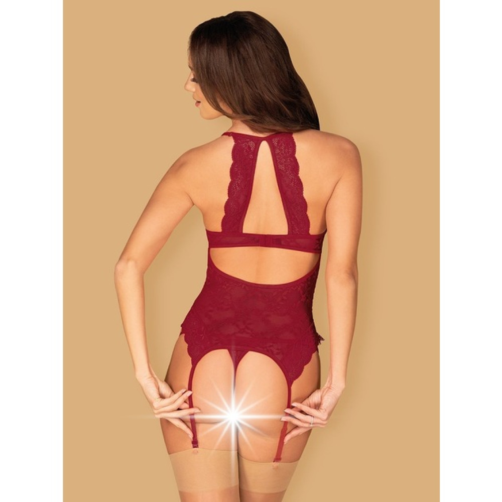Корсет сексуальный кружевной Obsessive Ivetta, красный, размер L/XL, фото №4 — секс шоп Украина, NO TABOO