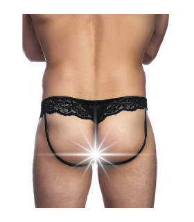 Мужские трусы из экокожи Star Night с кружевом, черные, XS - No Taboo