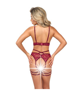 Набор Abierta Fina Suspender Set, с открытым бюстом, красный, S - No Taboo
