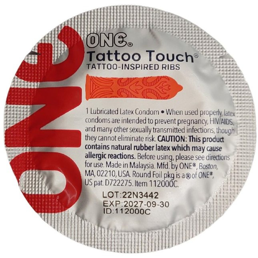 Презерватив с рельефными узорами тату One Tattoo Touch, красный, 1 шт. (215387)