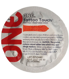 Презерватив с рельефными узорами тату One Tattoo Touch, красный, 1 шт. - No Taboo