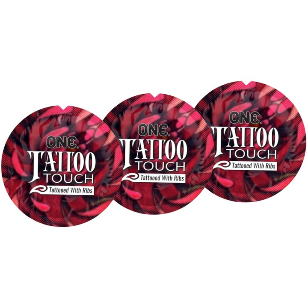 Презерватив с рельефными узорами тату One Tattoo Touch, красный, 1 шт. (215387)