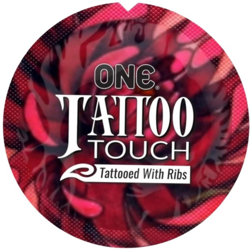 Презерватив с рельефными узорами тату One Tattoo Touch, красный, 1 шт. (215387)
