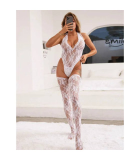 Комплект кружевной Star Night боди и высокие чулки, белый, XS-S - No Taboo