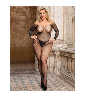 Комбинезон сетка Star Night со стразами и открытым доступом, черный, L-2XL - No Taboo